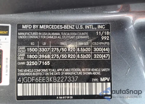 2019 Mercedes-Benz Gls 450 4Matic z USA, uszkodzony, nr VIN 4JGDF6EE3KB227337